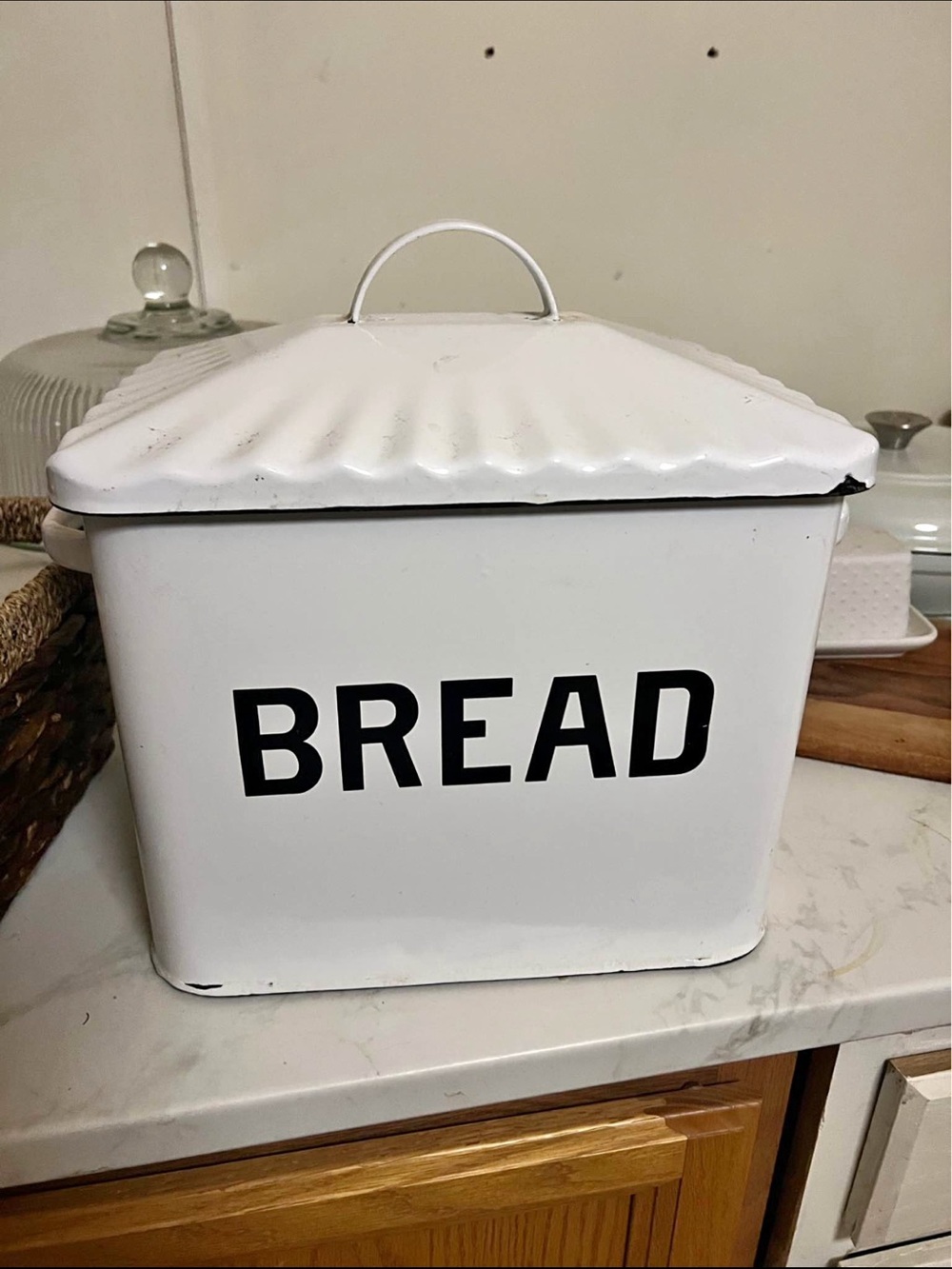 White Bread Storage Canister with Black Lettering - Classic Countertop